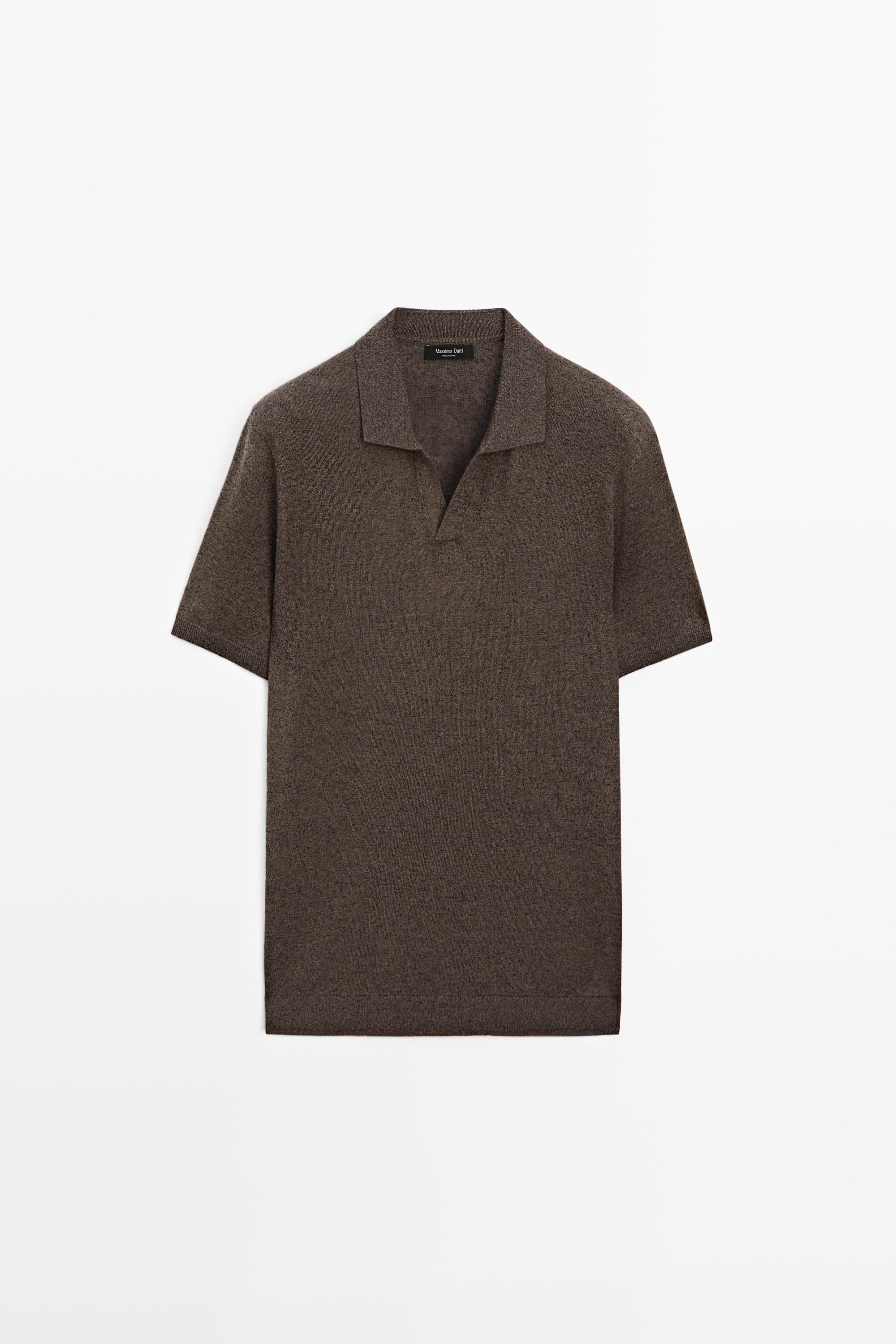 Linen blend V-neck polo shirt